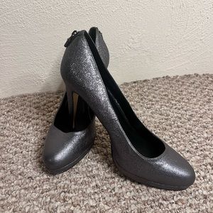 Michael Kors silver sparkle stiletto with lock charm. Barely worn